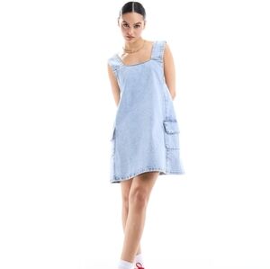 Miss Selfridge Pocket Denim Swing Pinafore Mini Dress Sz.4